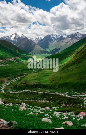 A wonderful scenery along the Duku Highway, which is praised as the most beautiful highway, northwest China's Xinjiang Uyghur Autonomous Region, 13 Ju Stock Photo