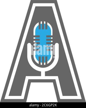 Letter A and podcast logo combination design concept Stock Vector