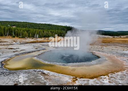 blue water hot spring in yellowstone national park Stock Photo