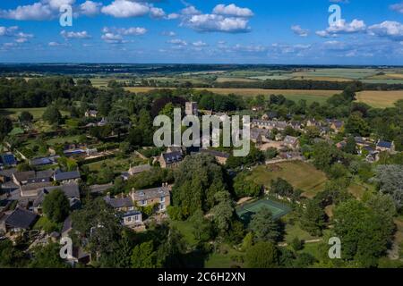 Steeple Aston village from the air with church at the centre,Oxfordshire,England Stock Photo