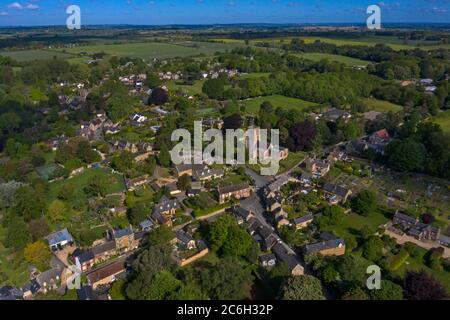 Steeple Aston village from the air with church at the centre,Oxfordshire,England Stock Photo