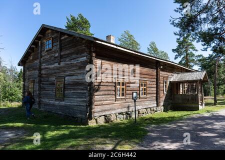 Selkämä house, an old slash-and-burn farmer's home made of logs, in Seurasaari Open-Air Museum in Helsinki, Finland Stock Photo