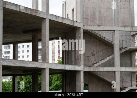 Reinforced concrete structures of a house under construction Stock Photo