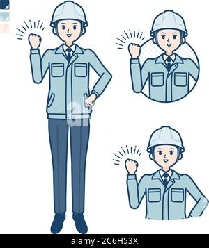 A Man wearing workwear with fist pump images. It's vector art so it's easy to edit. Stock Vector