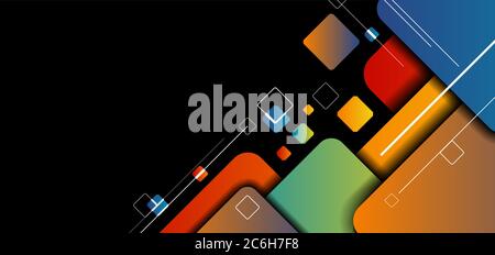Banner web template squares colorful design on black background with white line on black background. Vector illustration Stock Vector
