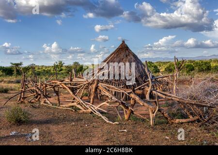 cattle pen in Hamar Village, The Hamar people are a primitive tribe in South Ethiopia, Africa Stock Photo