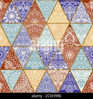 Seamless colorful patchwork. Mosaic tile. Vintage multicolor pattern in turkish style. Hand drawn background. Islam, Arabic, Indian, ottoman motifs Stock Vector