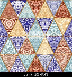 Seamless colorful patchwork. Mosaic tile. Vintage multicolor pattern in turkish style. Hand drawn background. Islam, Arabic, Indian, ottoman motifs Stock Vector