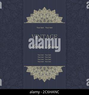 Template greeting card, invitation and advertising banner, brochure with space for text. Vintage Invitation or wedding card with damask pattern Stock Vector