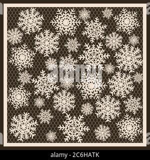 Seamless winter pattern with snowflakes. Christmas background. Hand drawn vector. White snowflakes dusted on brown background,Christmas season. Stock Vector