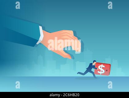 Vector of a man with wallet running away from a big businessman Stock Vector