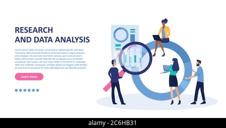 Research and data analysis concept. Vector of a business team analyzing financial report Stock Vector