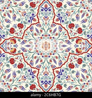 Seamless colorful pattern with mandala. Vintage decorative element. Hand drawn pattern in turkish style. Islam, Arabic, Indian, ottoman motif. Stock Vector