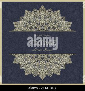 Template greeting card, invitation and advertising banner, brochure with space for text. Vintage Invitation or wedding card with damask pattern Stock Vector