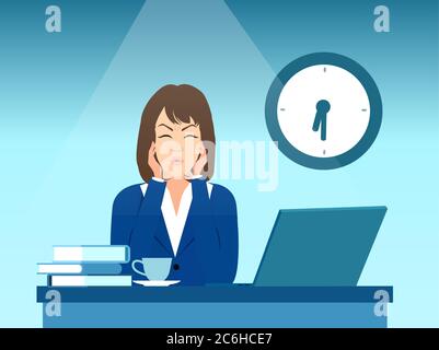 Vector of a stressed businesswoman sitting in her office Stock Vector
