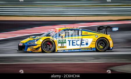 Oschersleben, Germany, April 28, 2019: Elia Erhart driving the Audi R8 LMS during GT MASTERS Stock Photo