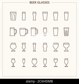 24 beer glasses outline icons for Instagram profile, web, mobile app, presentations and other Stock Vector