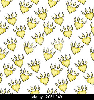 Seamless pattern with animal paw track isolated on white background. Abstract pet paw symbol love and care. Vector illustration. Stock Vector