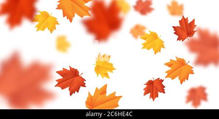 vector blurred falling leaves with wind isolated in white background. Stock Vector