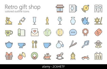 36 retro outline colored icons for Instagram profile, web, mobile app, presentations and other Stock Vector