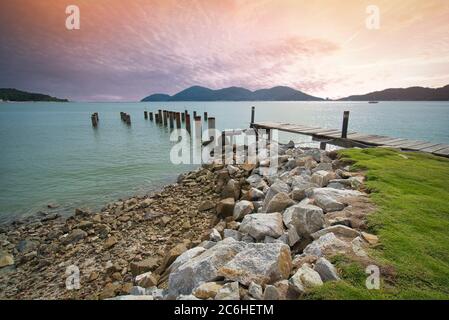 Beach and seascape view of Lumut Beach in Malaysia. Holidays Concept Stock Photo