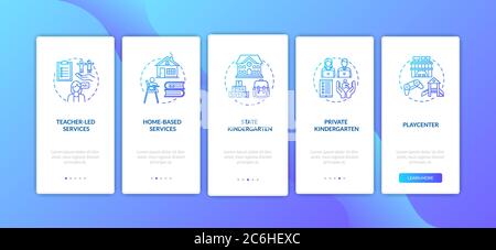 Toddlers preschool centers onboarding mobile app page screen with concepts Stock Vector