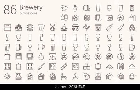 86 brewery outline glasses icons for Instagram profile, web, mobile app, presentations and other Stock Vector