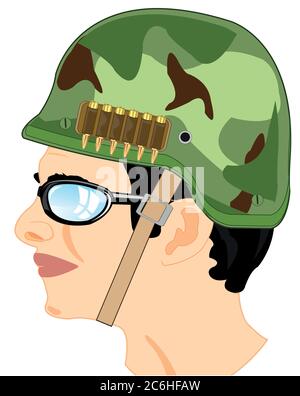 Military in helmet on white background is insulated Stock Vector