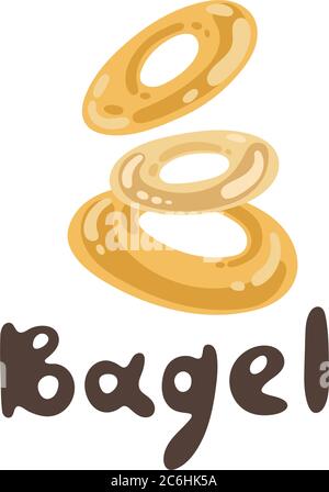 Vector Illustration of Turkish Bagel. A bunch of bagels on a white background. Aromatic bagel simit. Playful flat food illustration. Sweet food menu Stock Vector
