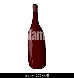 Hand drawn doodle bottle. Contour sketch. Vector color illustration isolated on white background. Decoration for cards, banner, posters, prints, emble Stock Vector
