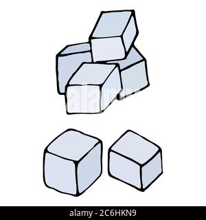 Hand drawn doodle ice cube. Contour sketch. Vector color illustration isolated on white background. Decoration for cards, banner, posters, prints, emb Stock Vector