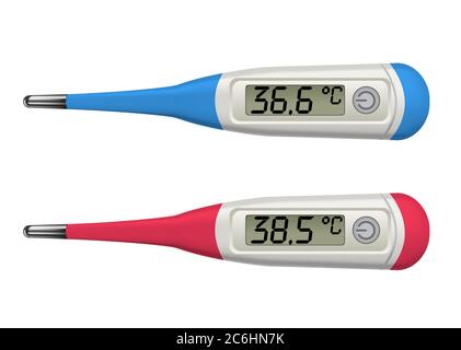 Medical digital thermometer, temperature measurement, health, recovery, 36.6 Stock Vector