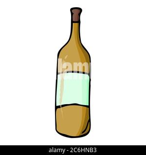 Hand drawn doodle bottle. Contour sketch. Vector color illustration isolated on white background. Decoration for cards, banner, posters, prints, emble Stock Vector