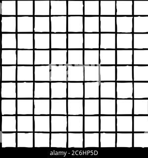 Grunge line vector seamless grid pattern background. Hand drawn brush stroke style linear criss cross black and white backdrop. Abstract irregular Stock Vector