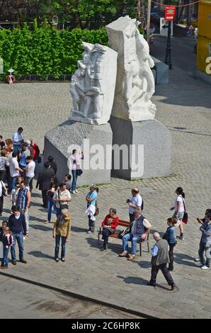 Vienna, Austria - April 24th 2011: crowd of people in front of the memorial against war and fascism, it is the work of the Austrian sculptor Alfred Hr Stock Photo