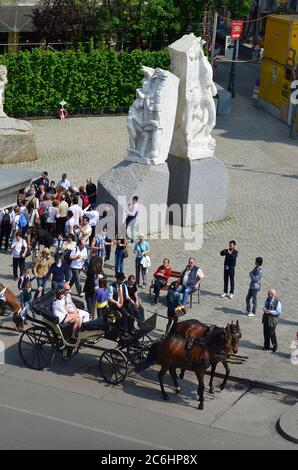 Vienna, Austria - April 24th 2011: crowd of people in front of the memorial against war and fascism, it is the work of the Austrian sculptor Alfred Hr Stock Photo