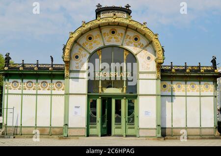 Vienna, Austria - April 24th 2011: City train station Karlsplatz built in art nouveau and designed from architect Otto Wagner Stock Photo