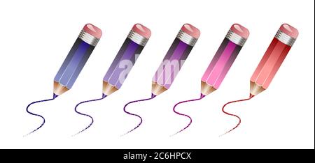 A row of coloured pencils from in shades of blue pink and red. EPS10 vector format Stock Vector