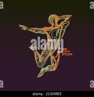Jumping man. Freedom concept. 3d vector Illustration. Wire connection to virtual reality. Stock Vector