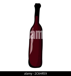 Hand drawn doodle bottle. Contour sketch. Vector color illustration isolated on white background. Decoration for cards, banner, posters, prints, emble Stock Vector