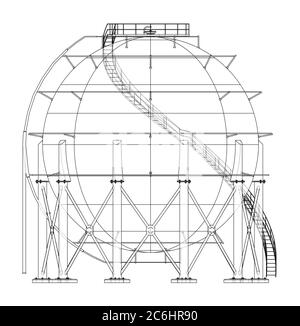 Spherical gas tank outline. 3D illustration Stock Photo