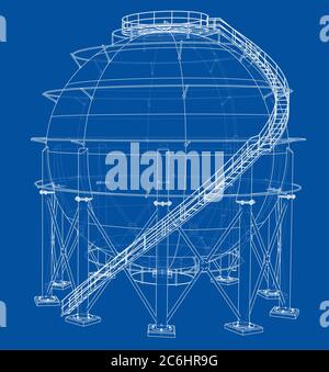 Spherical gas tank outline. 3D illustration Stock Photo