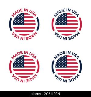 Made in USA icon design vector illustration based on American national flag with red, white and blue style, perfect for badge and emblem Stock Vector