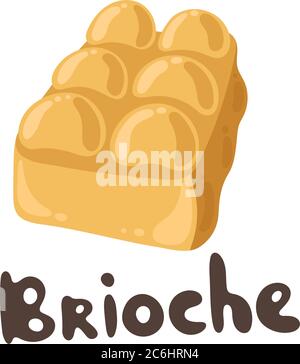 Brioche bread drawing. Cute flat style. Vector Brioche hand drawn logo. French food clipart. National food of France. Icons for menu. Vector template Stock Vector