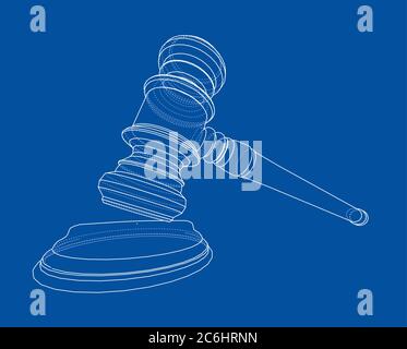 3D outline gavel. 3D illustration Stock Photo