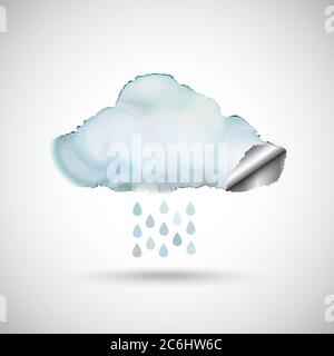 Watercolour cloud with a silver lining.and raindrops. EPS10 vector format. Stock Vector