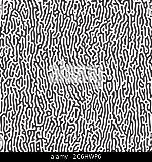 Intricate geometric Turing pattern in classic black and white seamless pattern vector background. Stock Vector