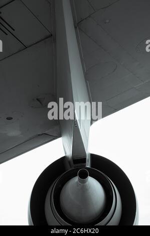 Detail of jet airplane - backside of turbine engine of plane ( focus on engine ) Stock Photo