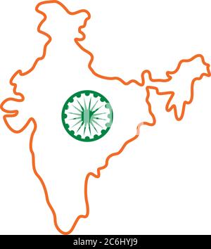 Independece day india celebration flag in map line style icon vector illustration design Stock Vector