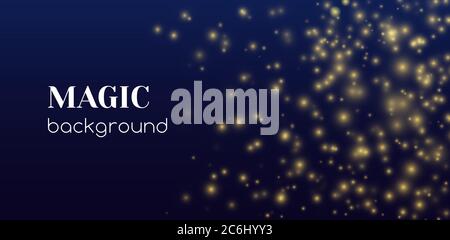 Magic shine vector abstract background. Gold glitter particles on a dark backdrop Stock Vector